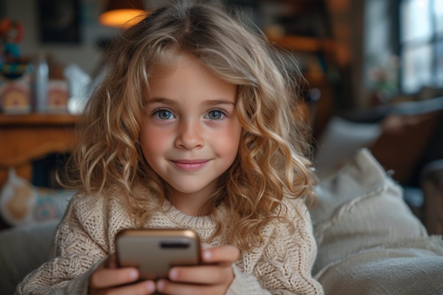 jeune enfant avec son premier smartphone